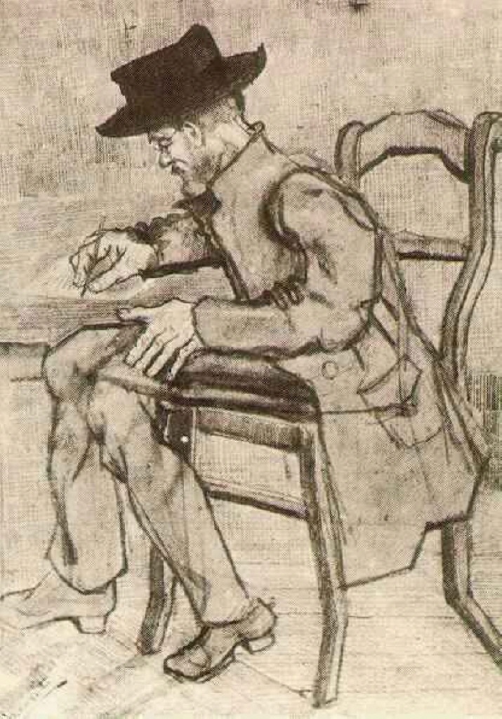Man Writing Facing Left (1881) Vincent van Gogh tablo - Dekolata
