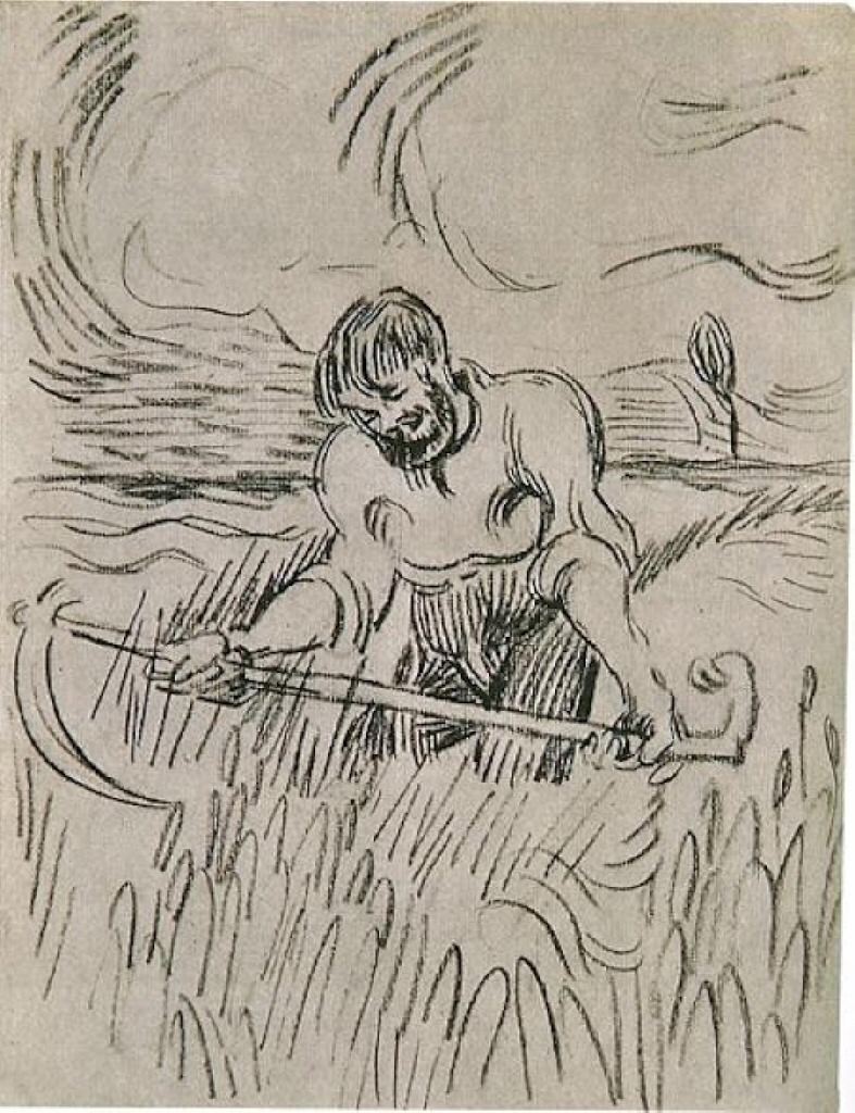 Man with Scythe in Wheat Field (1890) Vincent van Gogh tablo - Dekolata