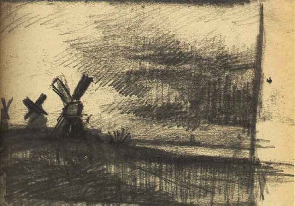 Mills in the Neighbourhood of Dordrecht (1877) Vincent van Gogh tablo - Dekolata