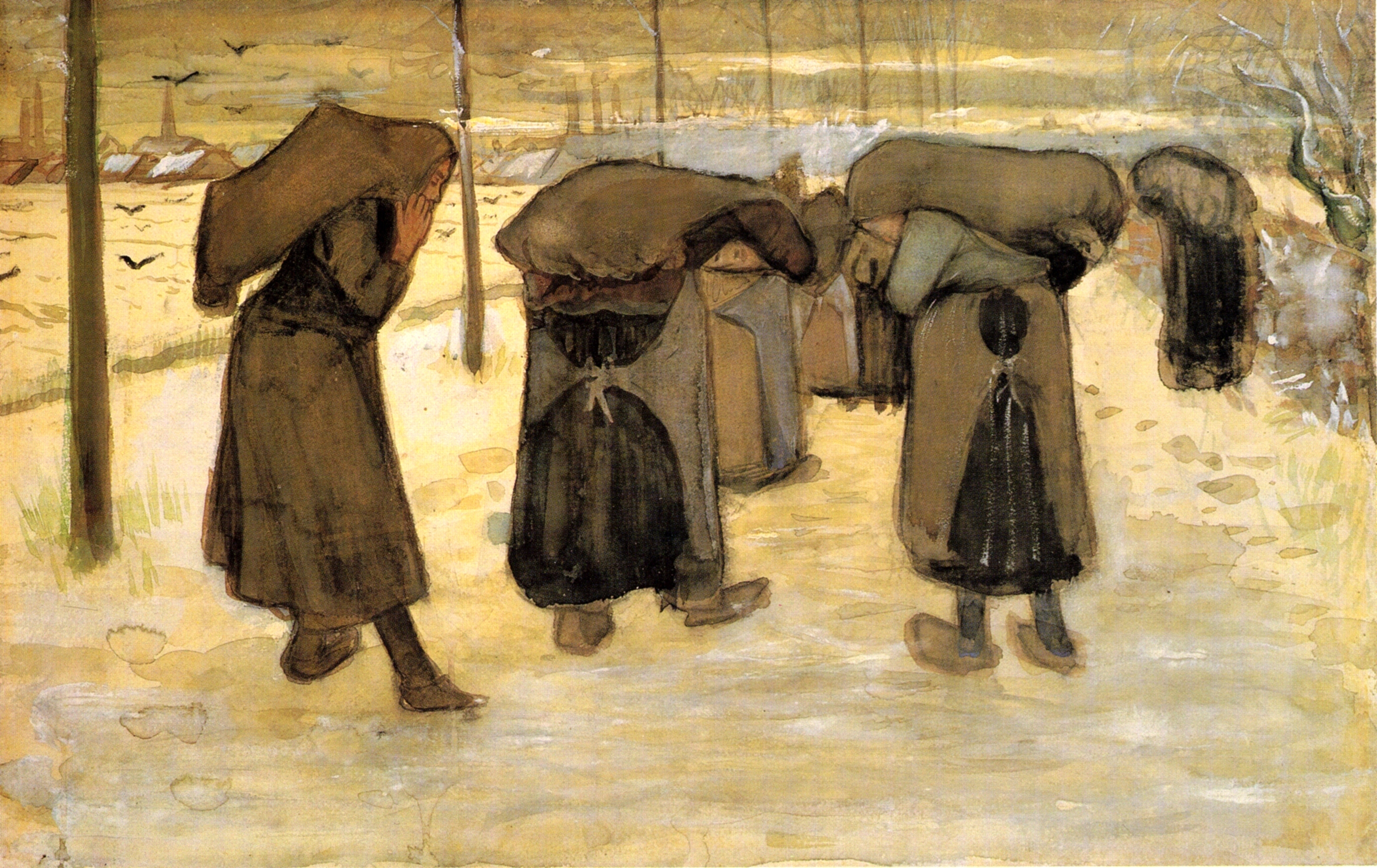 Miners' wives carrying sacks of coal (1882) Vincent van Gogh tablo - Dekolata