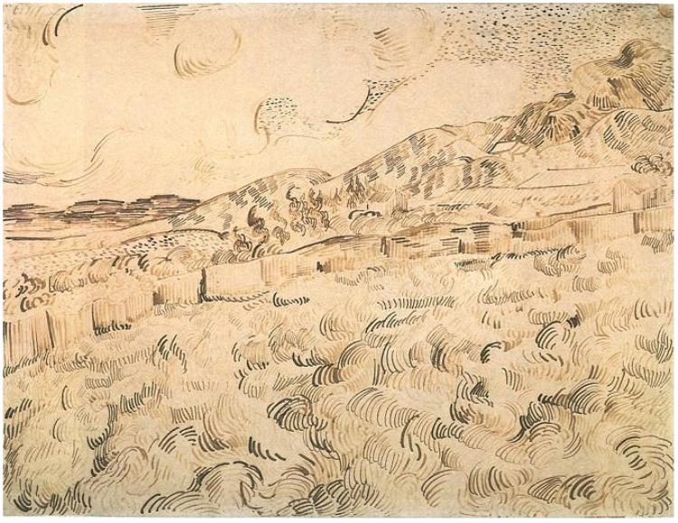 Mountain Landscape Seen across the Walls (1889) Vincent van Gogh tablo - Dekolata