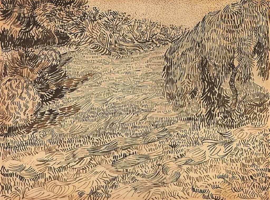 Newly Mowed Lawn with Weeping Tree (1888) Vincent van Gogh tablo - Dekolata