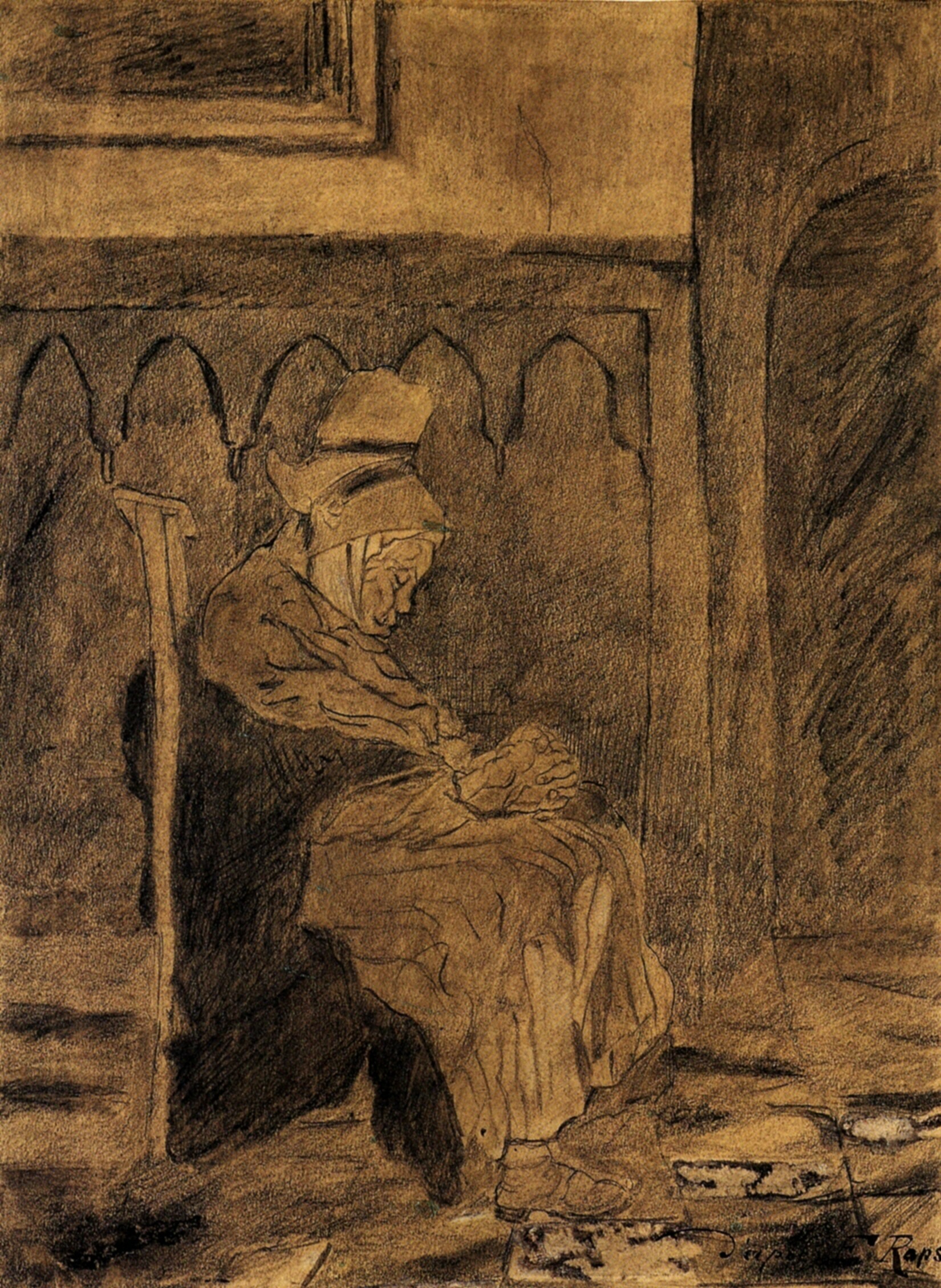 Old Woman Asleep after Rops (1873) Vincent van Gogh tablo - Dekolata