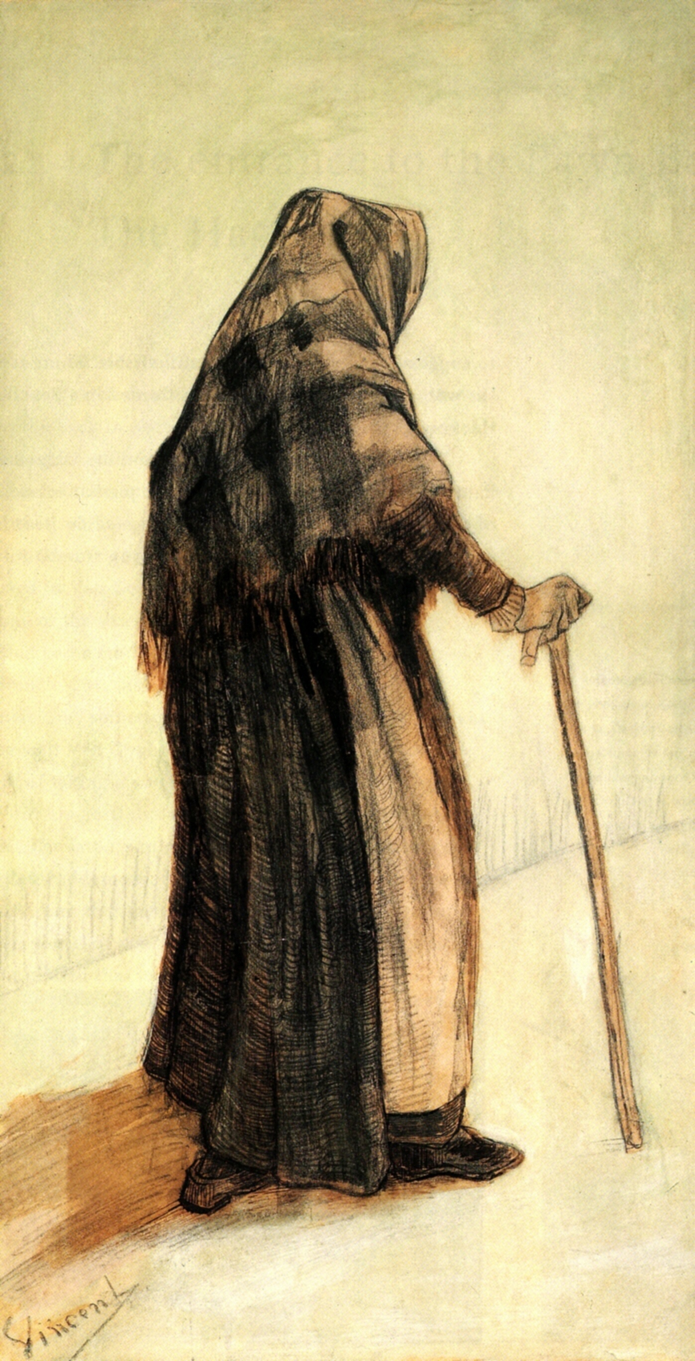 Old Woman with a Shawl and a Walking Stick (1882) Vincent van Gogh tablo - Dekolata
