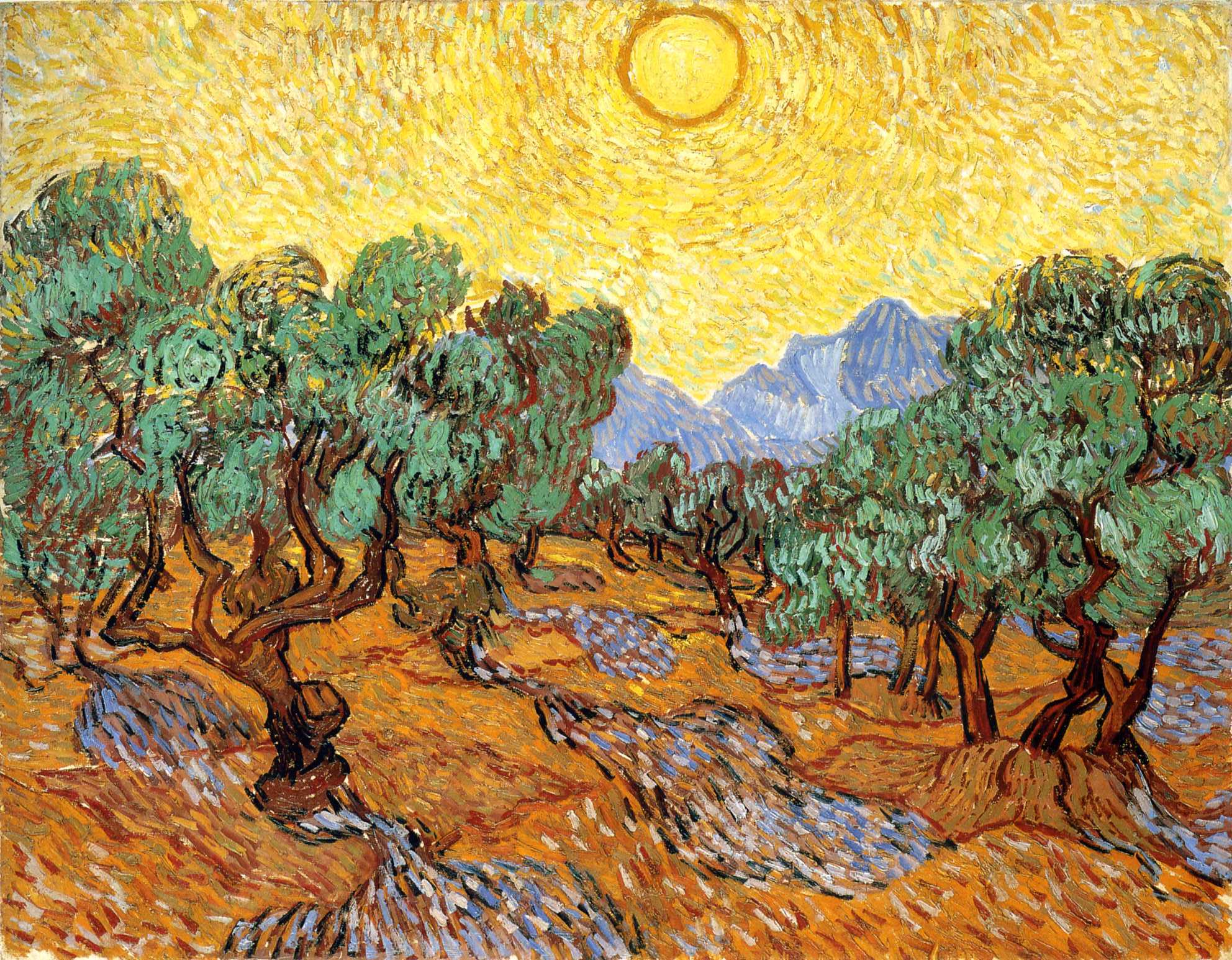 Olive Trees with Yellow Sky and Sun (1889) – Vincent van Gogh Tablo