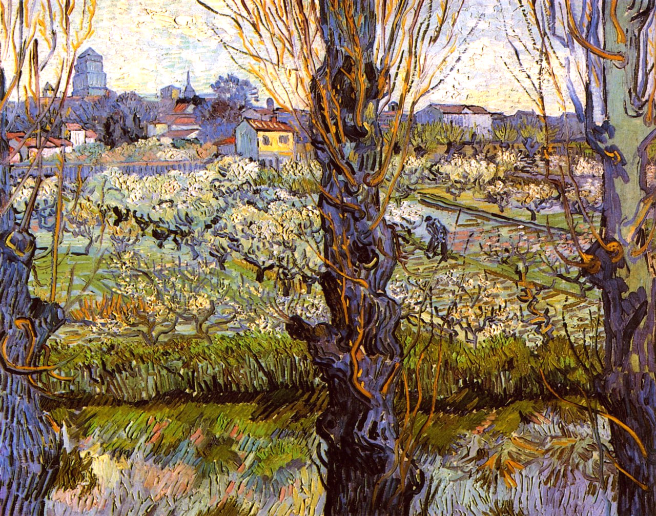 Orchard in Bloom with Poplars (1889) Vincent van Gogh tablo - Dekolata