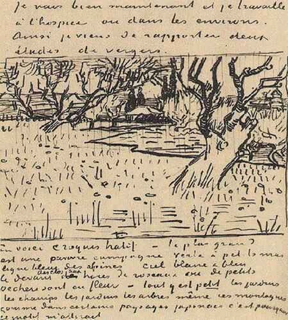 Orchard in Bloom with View of Arles (1889) Vincent van Gogh tablo - Dekolata