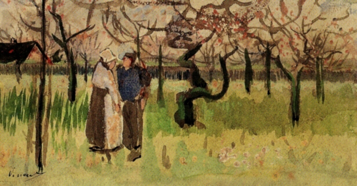 Orchard in Blossom with Two Figures Spring (1888) Vincent van Gogh tablo - Dekolata