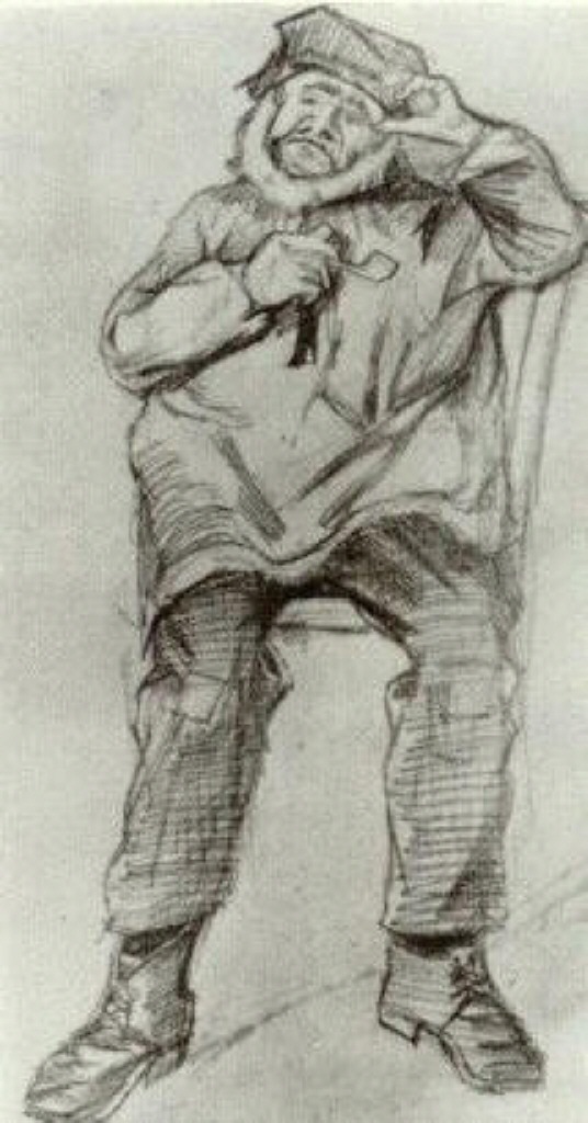 Orphan Man, Wearing a Blouse, Sitting with Pipe (1882) Vincent van Gogh tablo - Dekolata