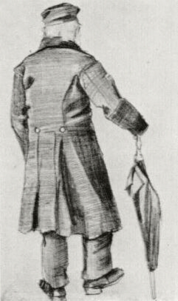 Orphan Man with Long Overcoat and Umbrella, Seen from the Back (1882) Vincent van Gogh tablo - Dekolata