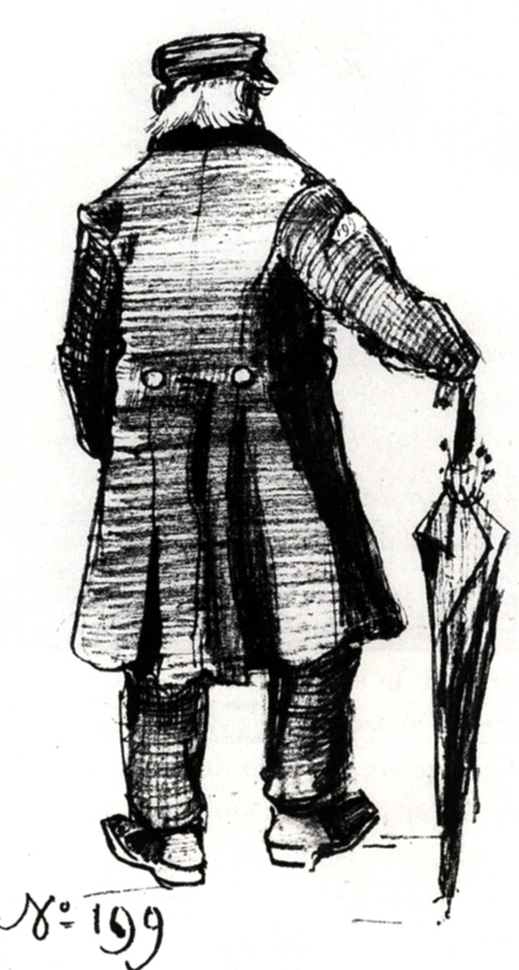 Orphan Man with Long Overcoat and Umbrella, Seen from the Back 2 (1882) Vincent van Gogh tablo - Dekolata