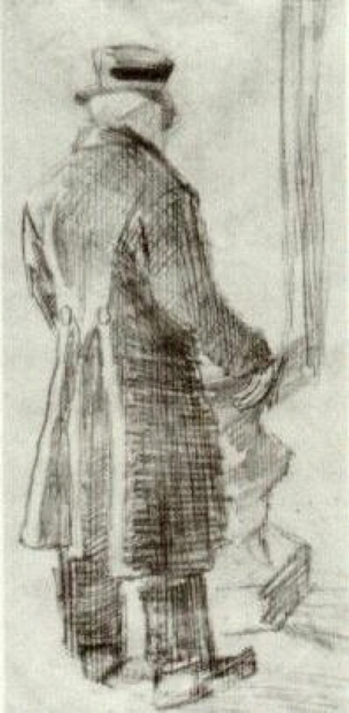 Orphan Man with Top Hat, Standing near the Stove, Seen from the Back (1882) Vincent van Gogh tablo - Dekolata