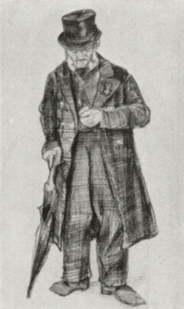Orphan Man with Top Hat and Umbrella Looking at his Watch (1882) Vincent van Gogh tablo - Dekolata