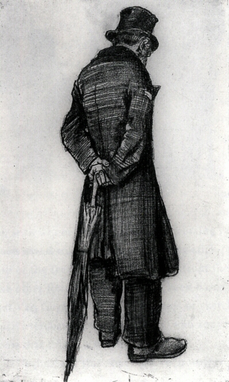 Orphan Man with Umbrella, Seen from the Back (1882) Vincent van Gogh tablo - Dekolata