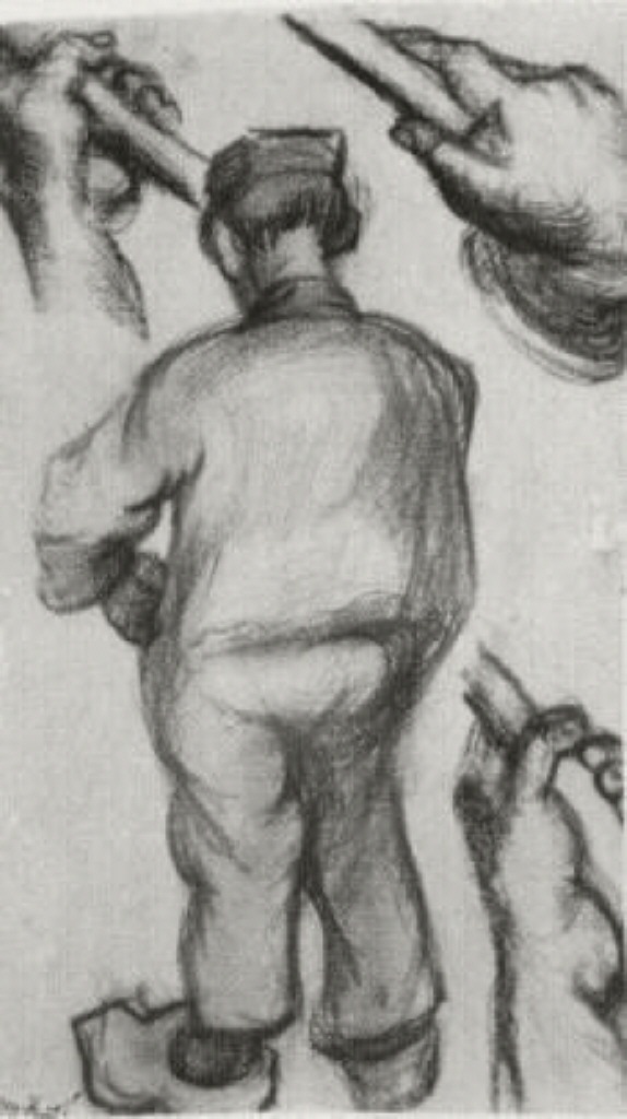 Peasant, Seen from the Back and Three Hands Holding a Stick (1885) – Vincent van Gogh Tablo