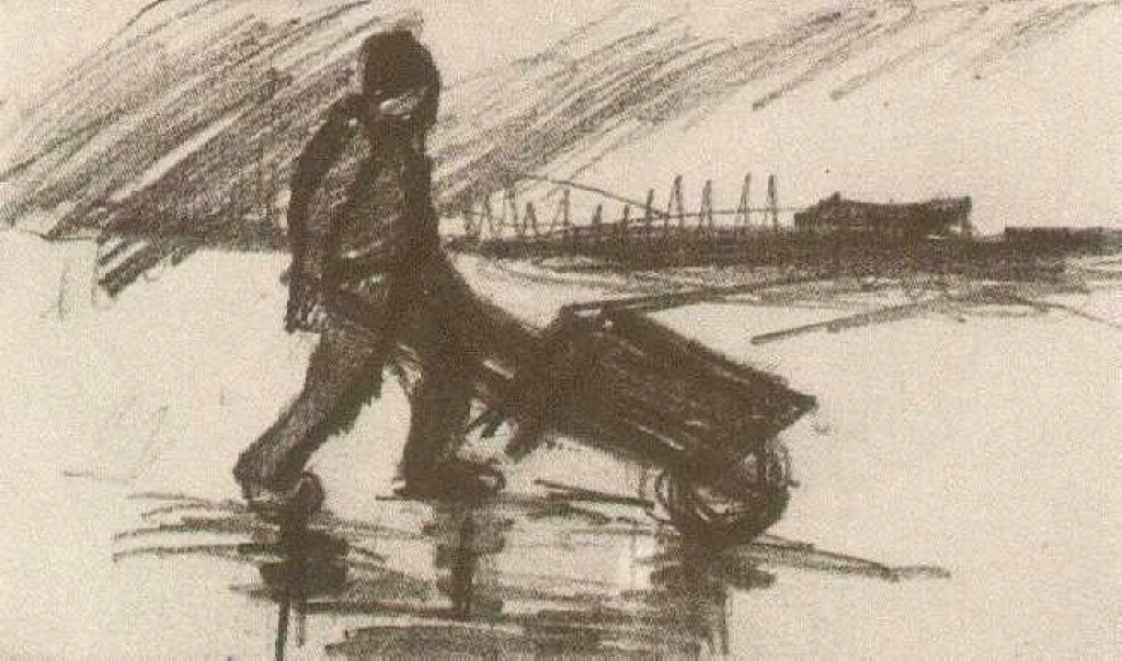 Peasant, Walking with a Wheelbarrow (1885) Vincent van Gogh tablo - Dekolata