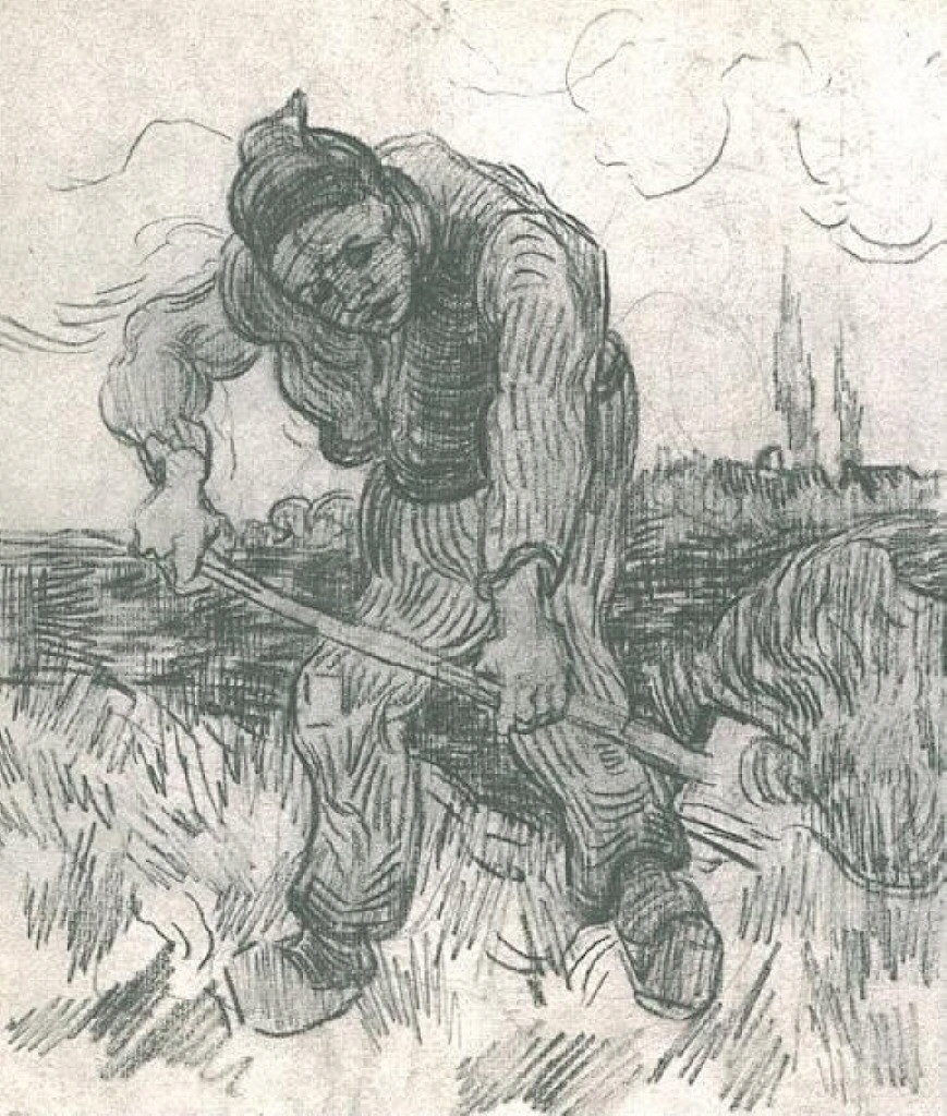 Peasant Digging (1890) Vincent van Gogh tablo - Dekolata
