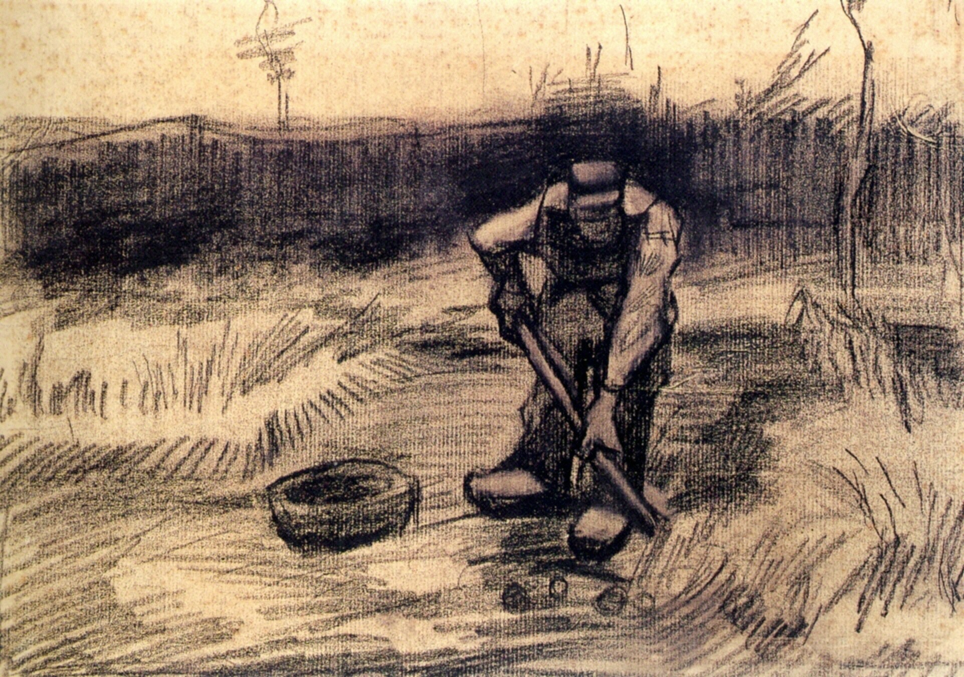 Peasant Lifting Potatoes (1885) Vincent van Gogh tablo - Dekolata