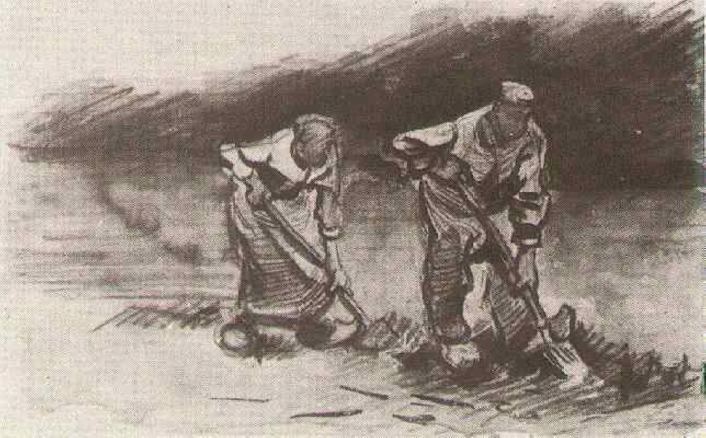 Peasant Man and Woman, Digging (1885) Vincent van Gogh tablo - Dekolata