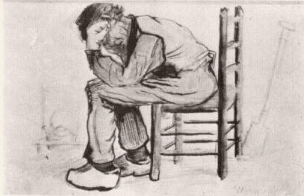 Peasant Sitting by the Fireplace (Worn Out) (1881) Vincent van Gogh tablo - Dekolata