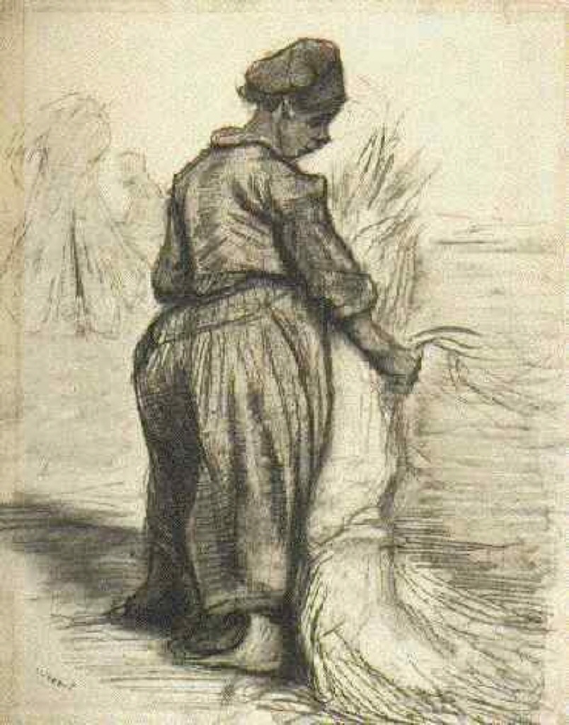 Peasant Woman, Binding a Sheaf of Grain (1885) Vincent van Gogh tablo - Dekolata