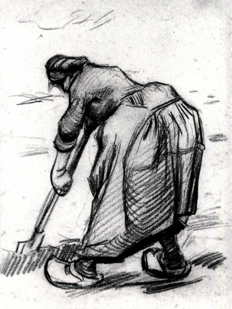 Peasant Woman, Digging, Seen from the Side (1885) Vincent van Gogh tablo - Dekolata