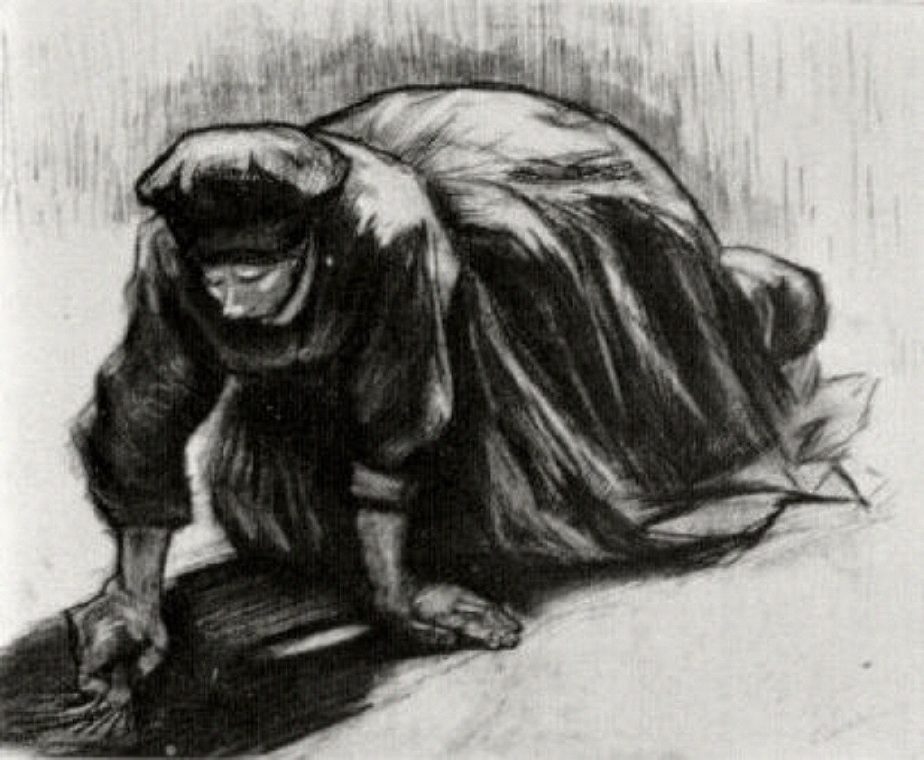 Peasant Woman, Kneeling, Possibly Digging Up Carrots (1885) Vincent van Gogh tablo - Dekolata