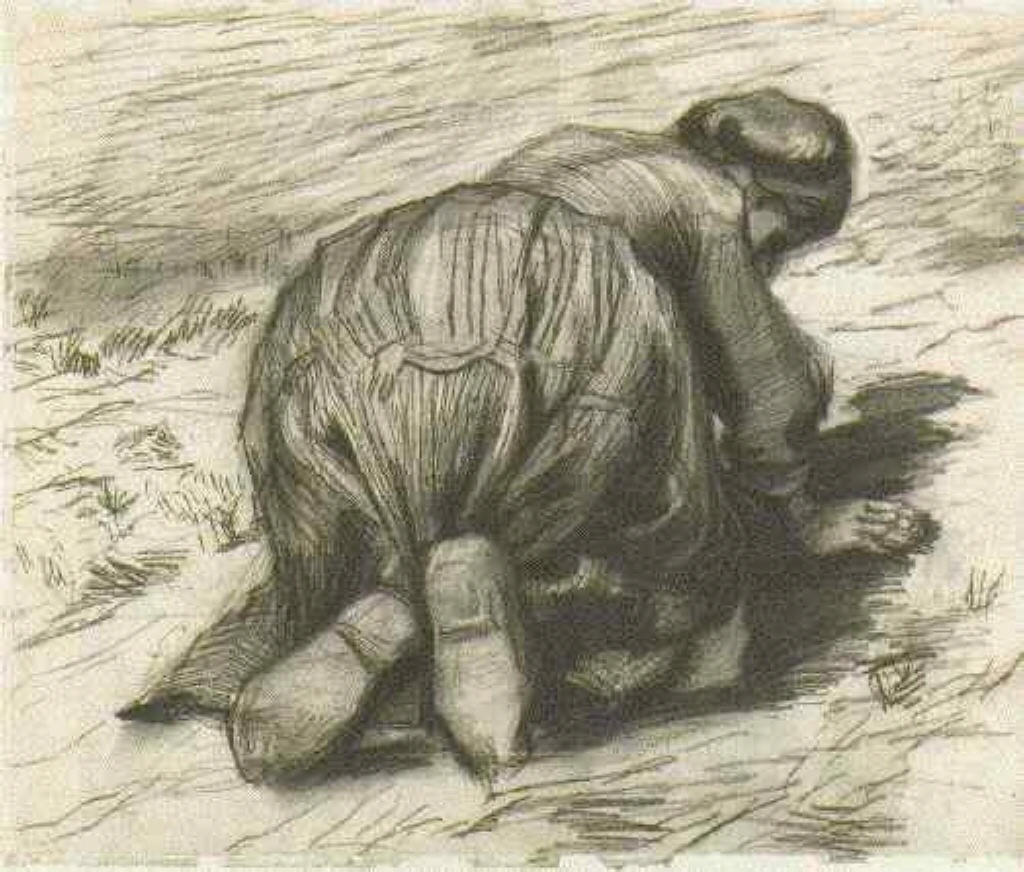 Peasant Woman, Kneeling, Seen from the Back (1885) Vincent van Gogh tablo - Dekolata