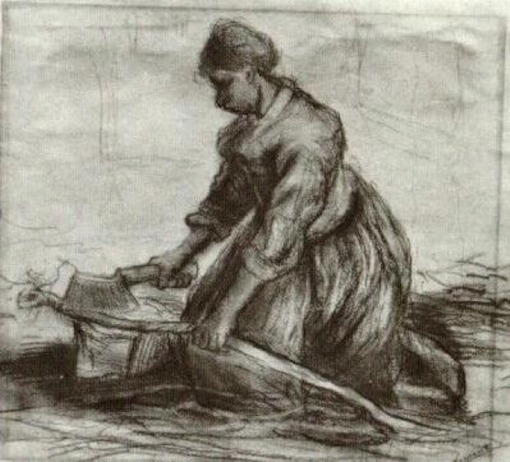 Peasant Woman, Kneeling with Chopper (1885) – Vincent van Gogh Tablo