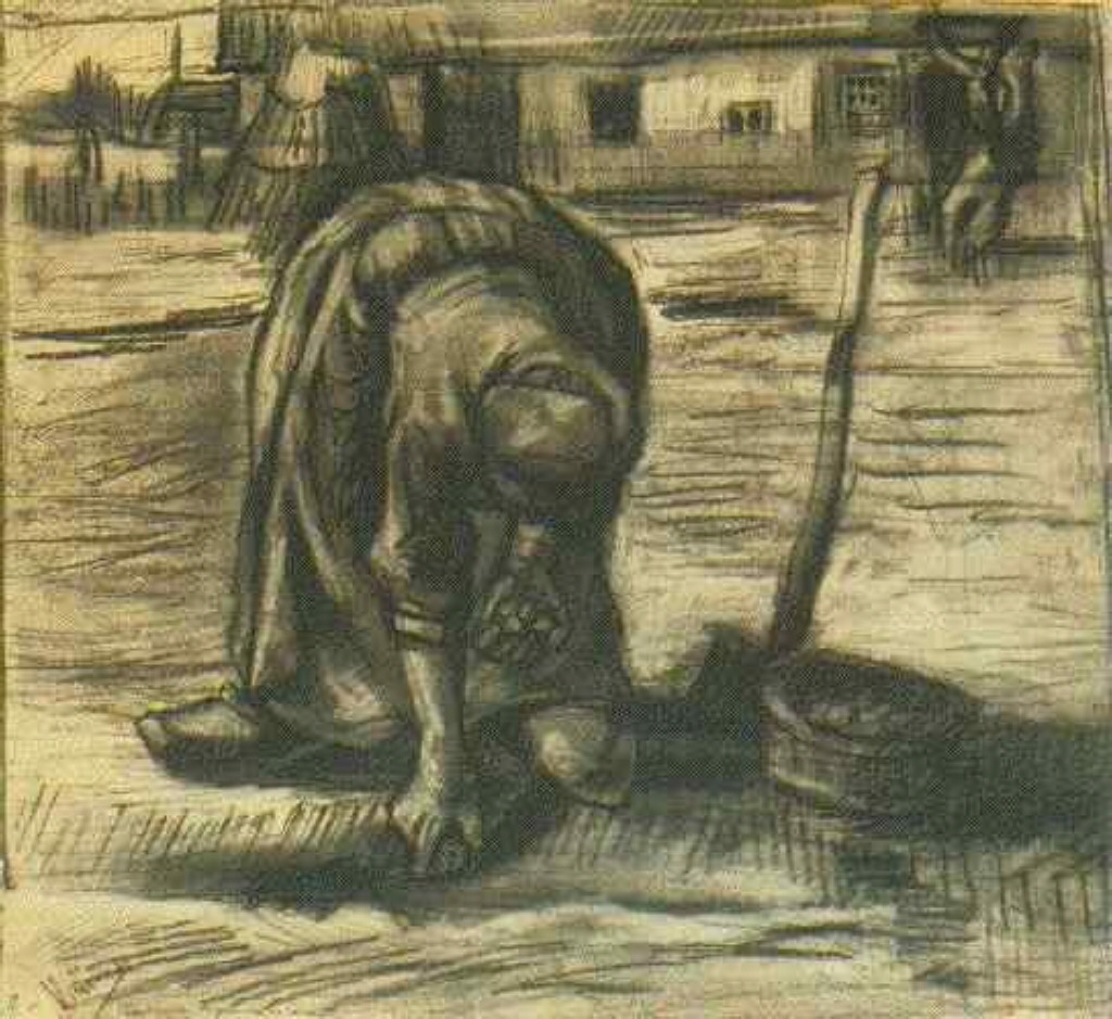 Peasant Woman, Planting Potatoes (1885) Vincent van Gogh tablo - Dekolata