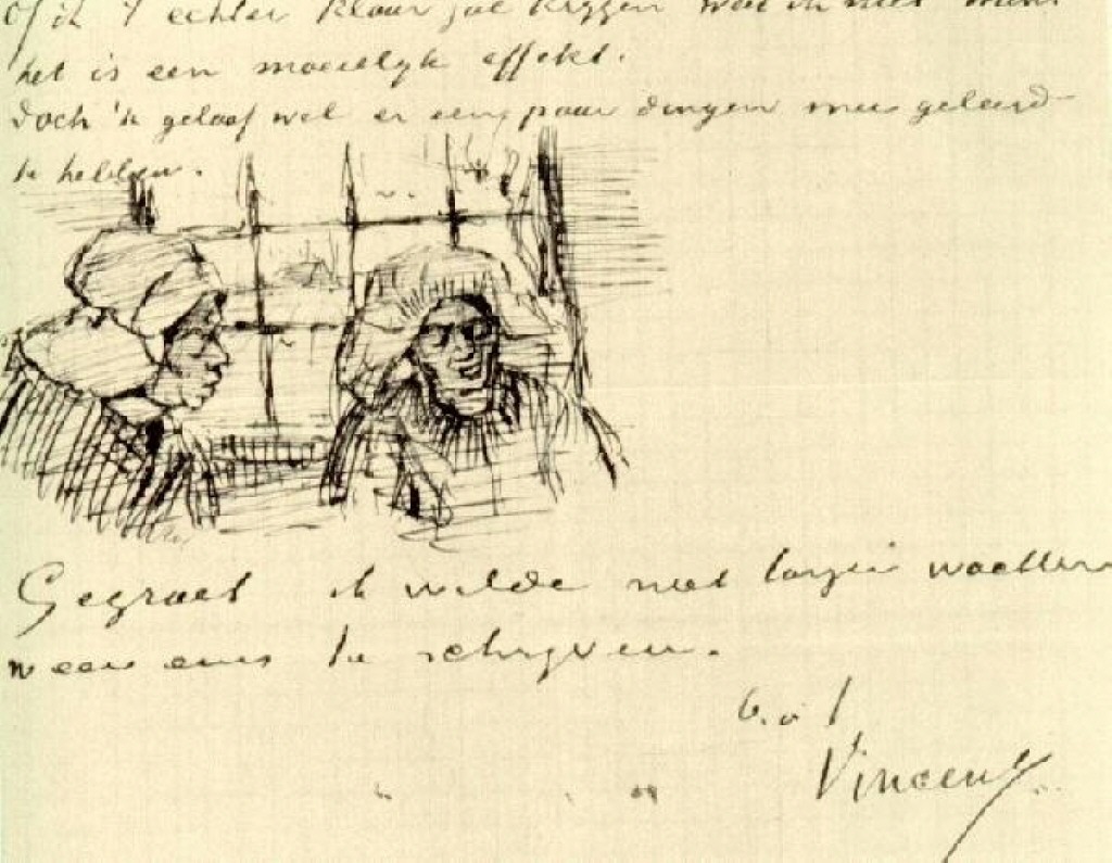 Peasant Woman, Seen against the Window, Two Heads (1885) Vincent van Gogh tablo - Dekolata