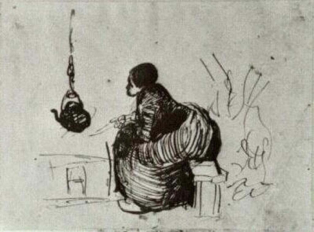 Peasant Woman, Sitting by the Fire (1885) Vincent van Gogh tablo - Dekolata
