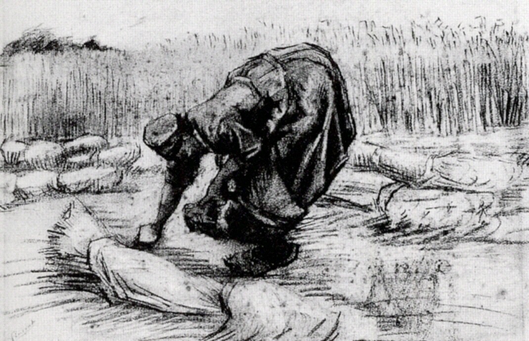 Peasant Woman, Stooping between Sheaves of Grain (1885) Vincent van Gogh tablo - Dekolata