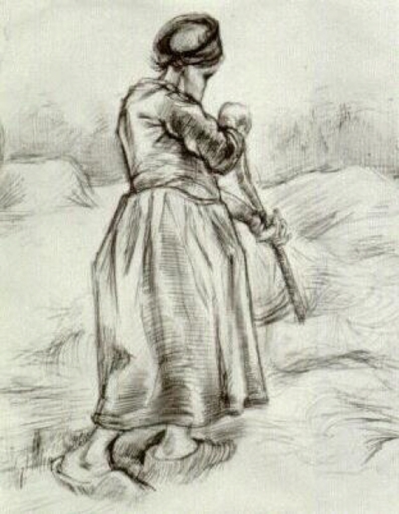Peasant Woman, Tossing Hay, Seen from the Back (1885) – Vincent van Gogh Tablo