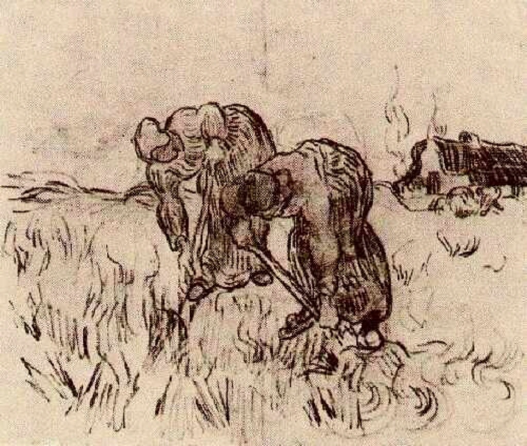 Peasant Woman Digging (1890) Vincent van Gogh tablo - Dekolata
