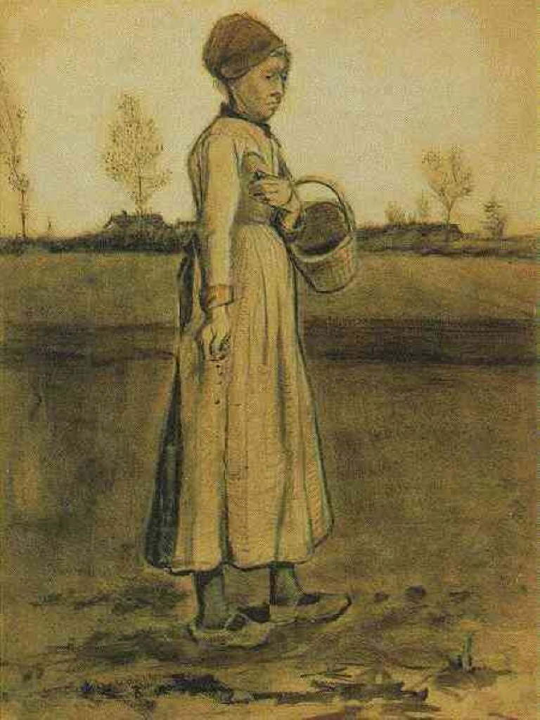 Peasant Woman Sowing with a Basket (1881) Vincent van Gogh tablo - Dekolata
