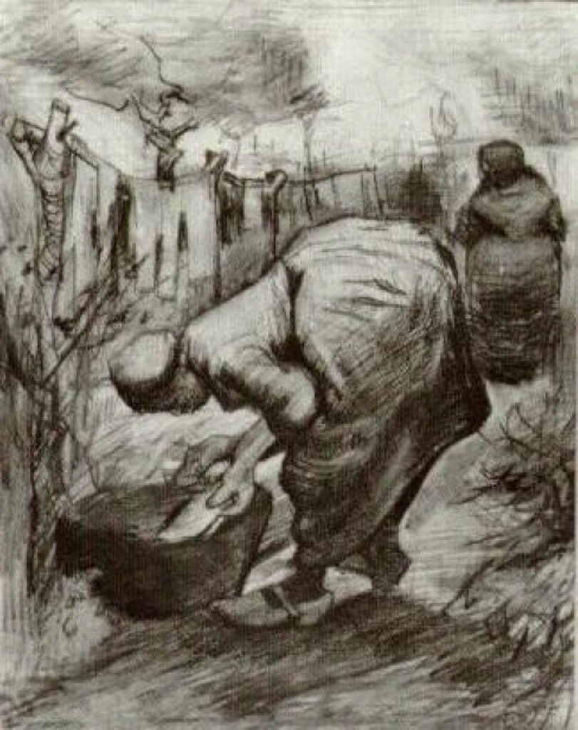 Peasant Woman at the Washtub and Peasant Woman Hanging Up the Laundry (1885) Vincent van Gogh tablo - Dekolata