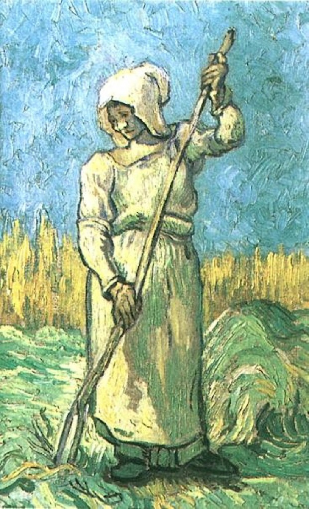 Peasant Woman with a Rake after Millet (1889) Vincent van Gogh tablo - Dekolata