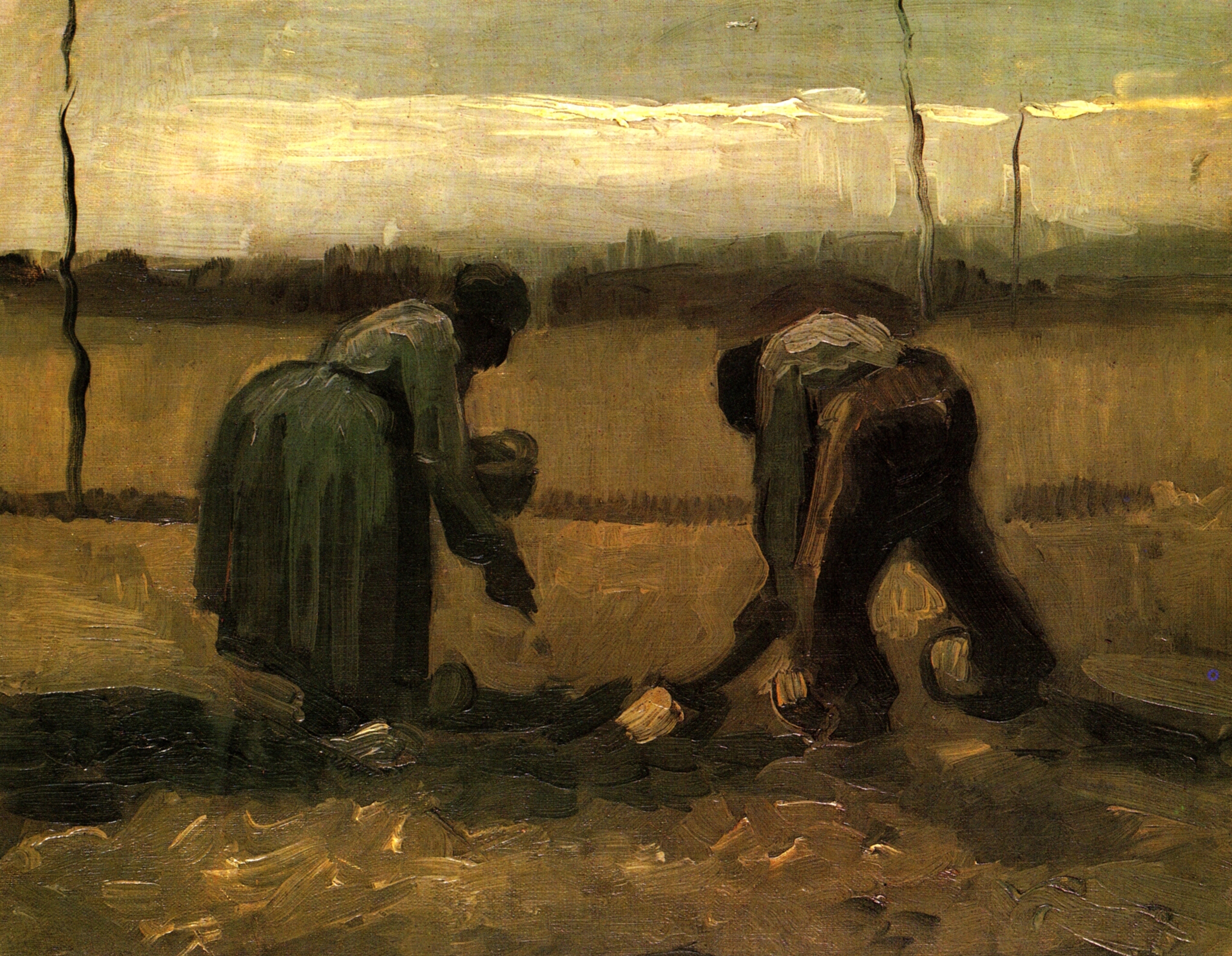 Peasant and Peasant Woman Planting Potatoes (1885) Vincent van Gogh tablo - Dekolata