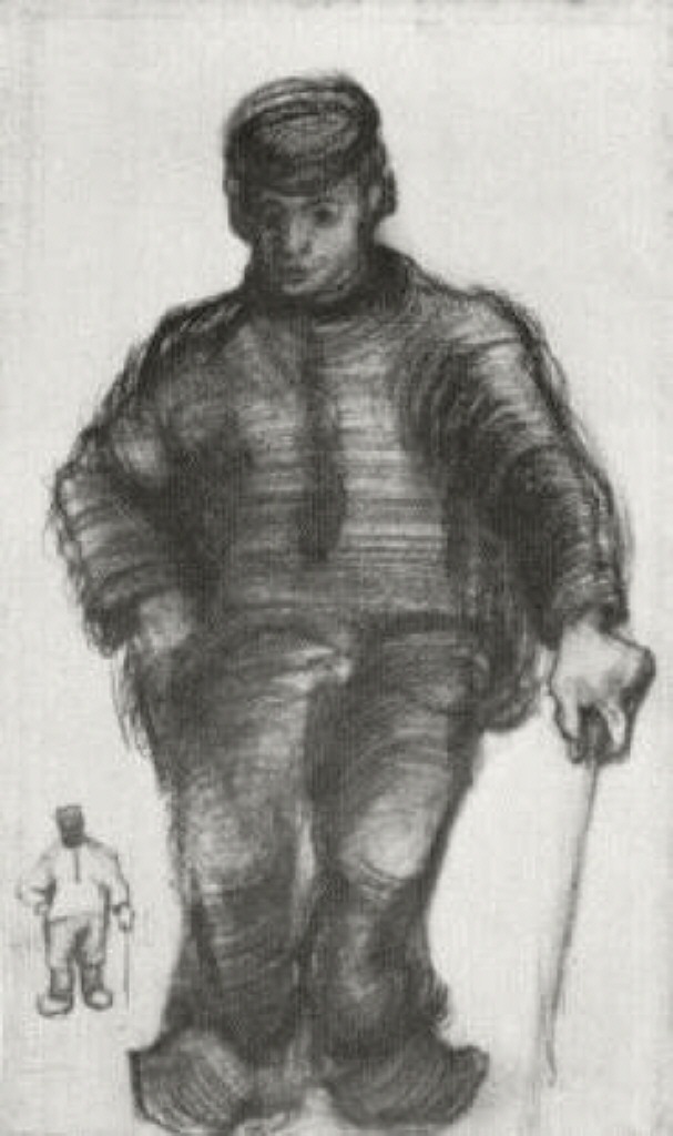 Peasant with Walking Stick, and Little Sketch of the Same Figure (1885) Vincent van Gogh tablo - Dekolata