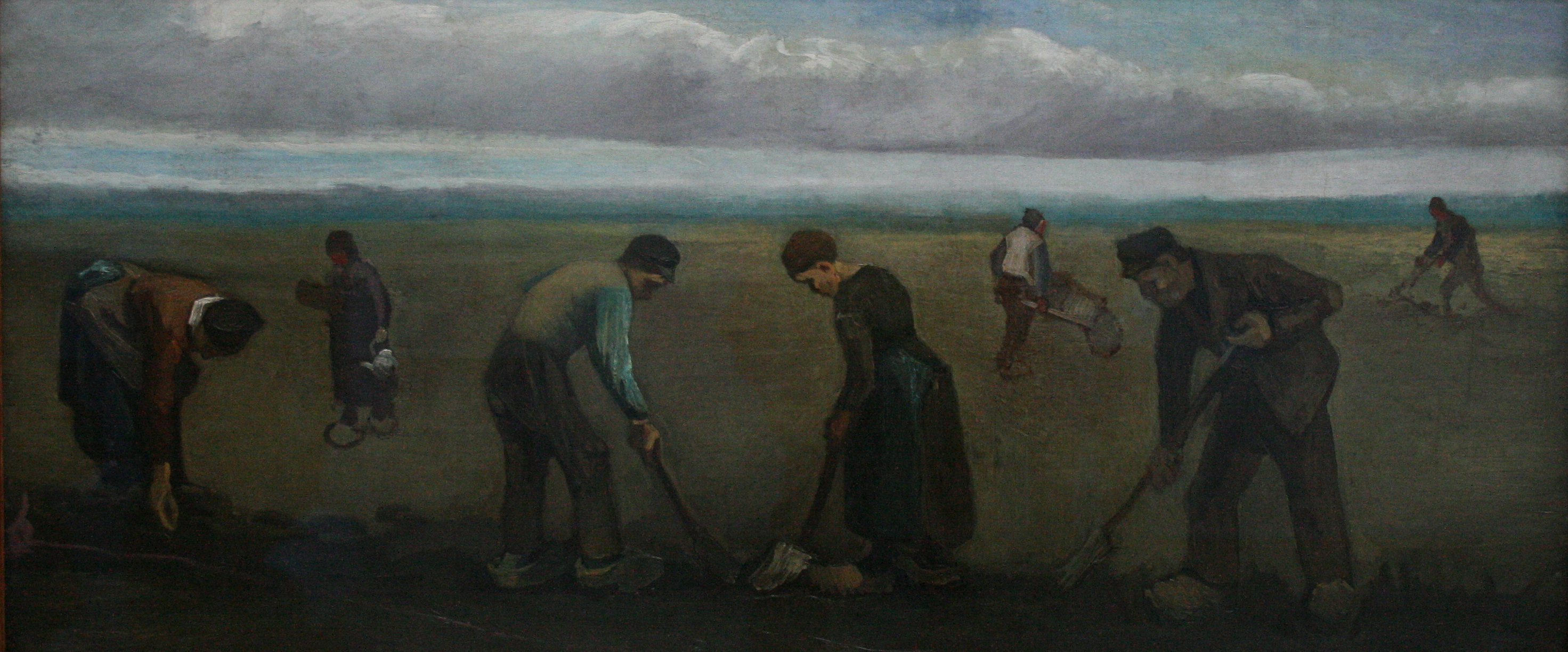 Peasants planting potatoes (1884) Vincent van Gogh tablo - Dekolata