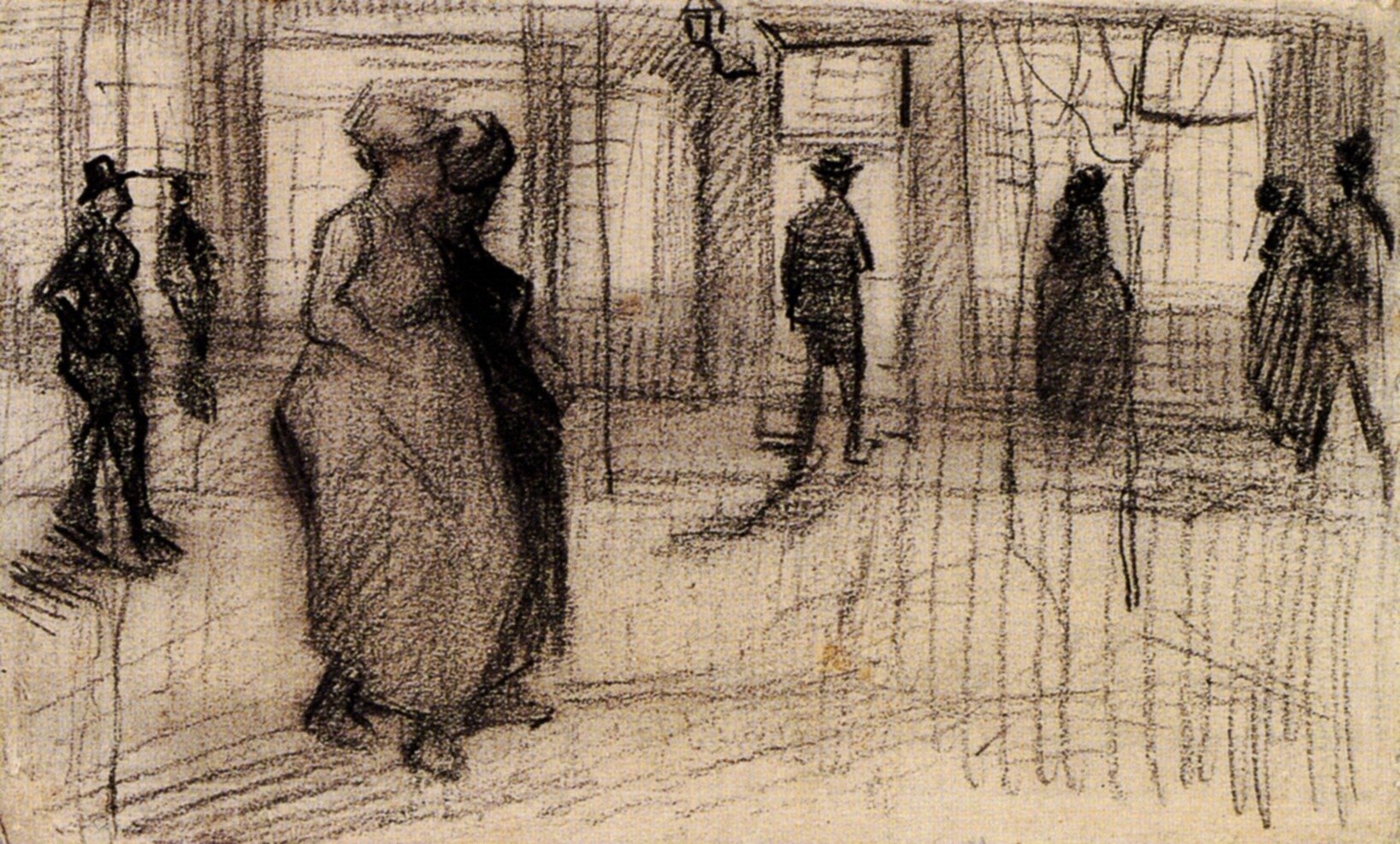 People Walking on a Street in the Evening (1886) Vincent van Gogh tablo - Dekolata