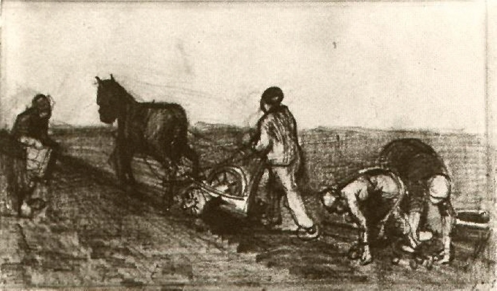 Ploughman and Three Women (1883) Vincent van Gogh tablo - Dekolata