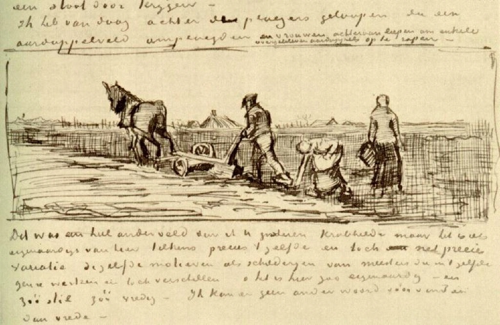 Plowman with Two Women (1883) Vincent van Gogh tablo - Dekolata