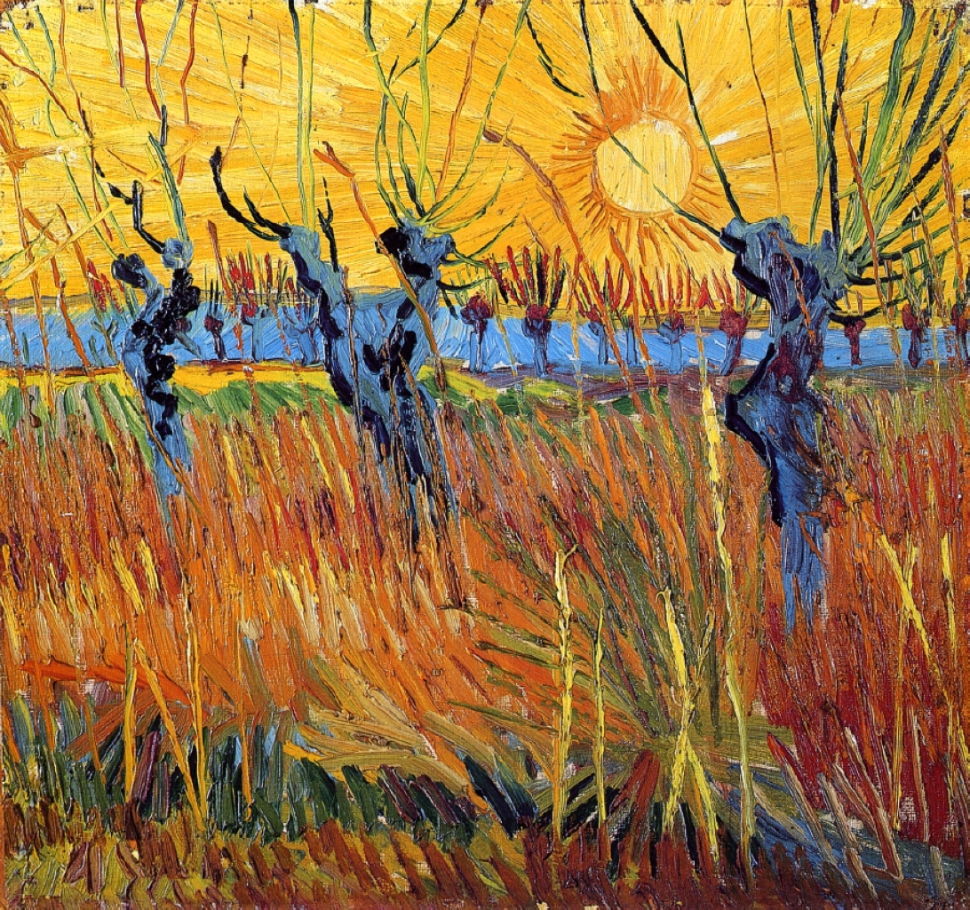 Pollard Willows and Setting Sun (1888) Vincent van Gogh tablo - Dekolata