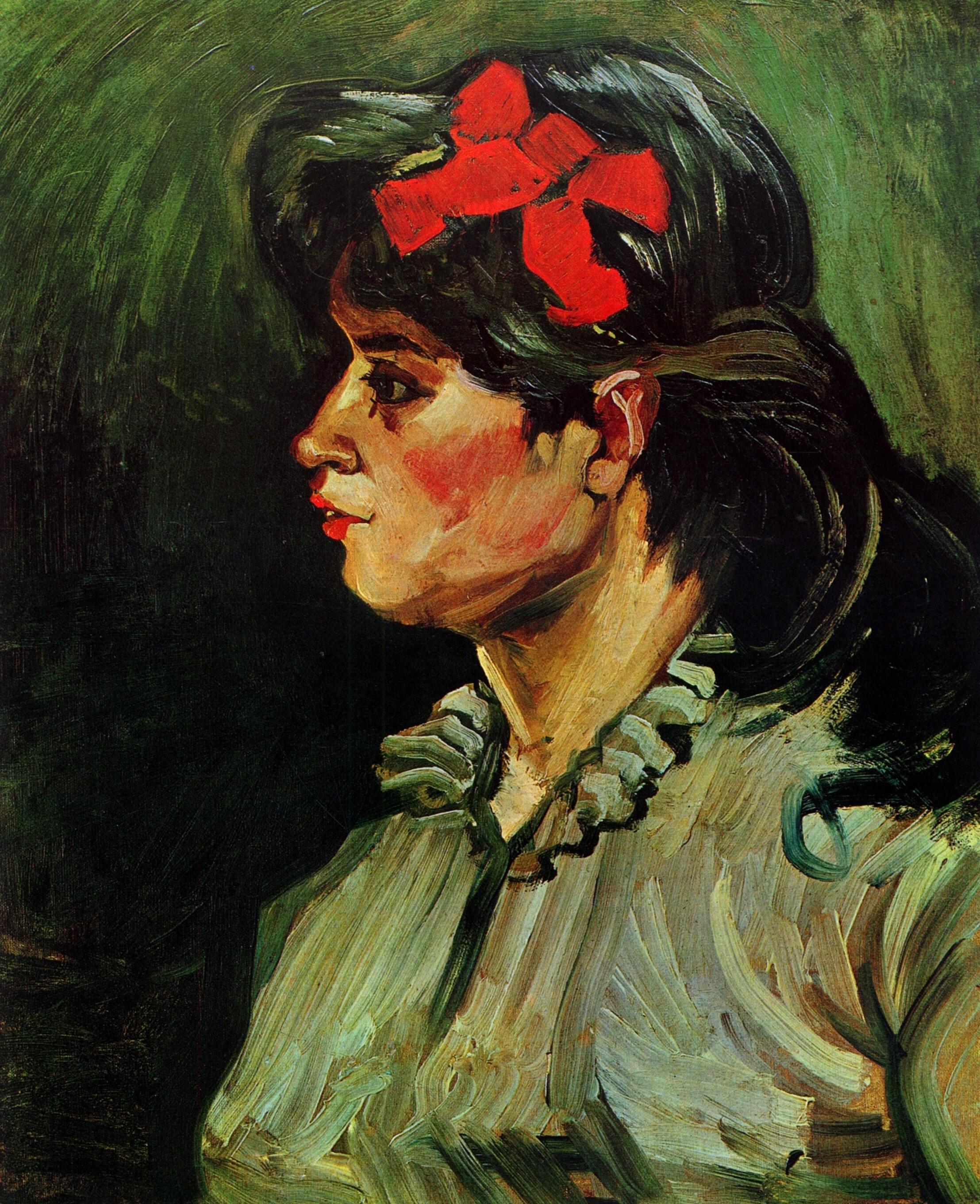 Portrait of a Woman with a Red Ribbon (1885) – Vincent van Gogh Tablo