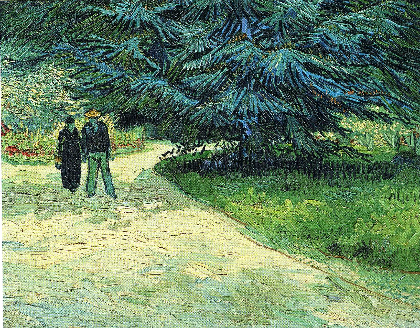 Public Garden with Couple and Blue Fir Tree (The Poet s Garden III) (1888) Vincent van Gogh tablo - Dekolata