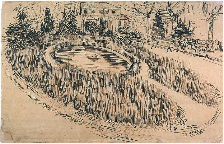 Public Garden with Vincent s House in the Background (1888) Vincent van Gogh tablo - Dekolata