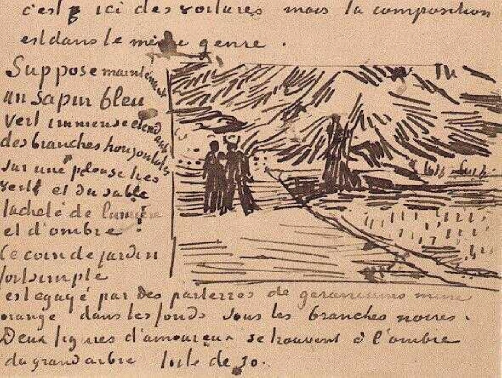 Public Garden with a Couple and a Blue Fir Tree (1888) Vincent van Gogh tablo - Dekolata
