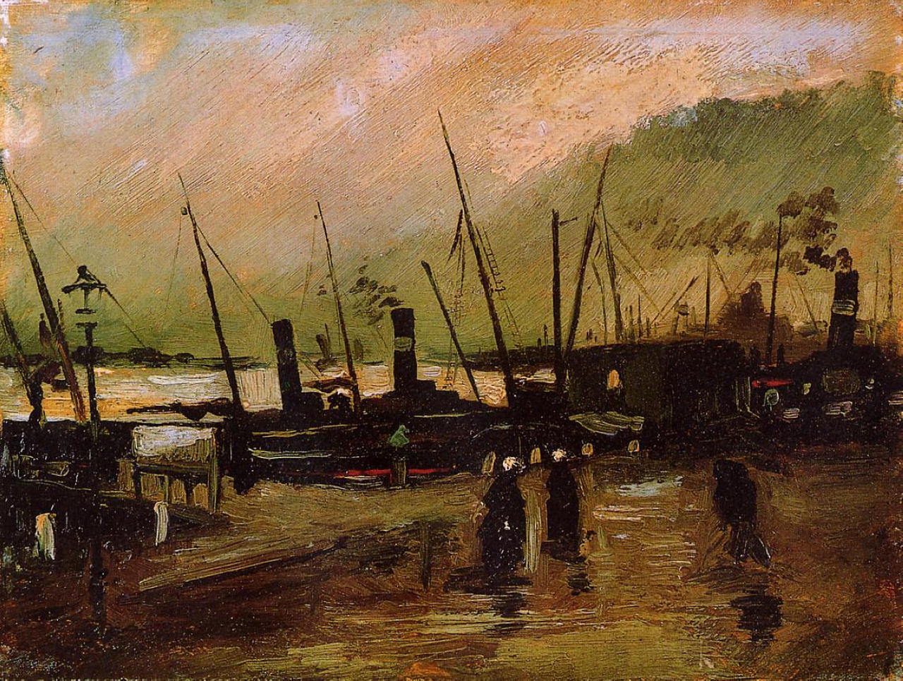 Quayside with Ships in Antwerp (1885) Vincent van Gogh tablo - Dekolata